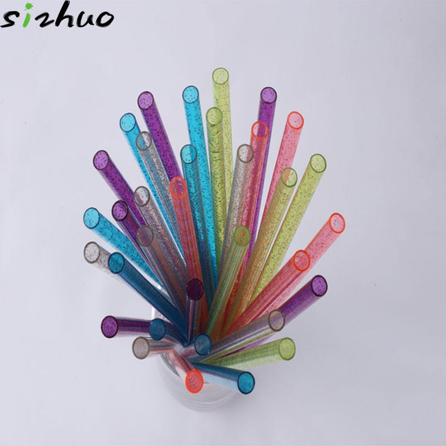 Hot Selling Multi-Color Glitter Plastic Reusable Drinking Straws, Customizable Size, Color, Packing Available for Giveaways