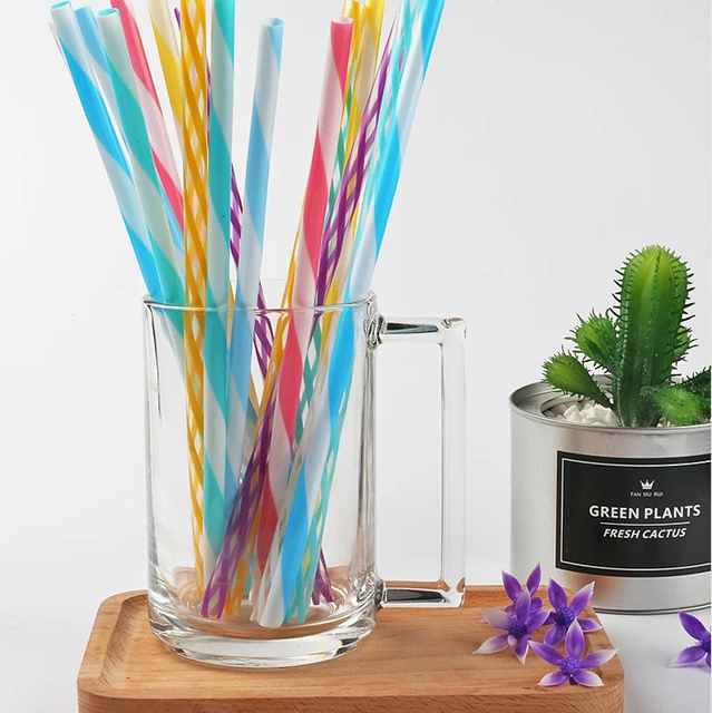 Reusable Plastic Twist Straws Wholesale, BPA Free, Food Grade, 10 Inches Hard Plastic Stripe Drinking Tumbler Straws