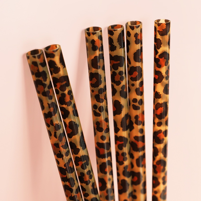 Certified Eco-Friendly Washable Reusable Leopard Pattern Printed Food Grade PP Plastic Drinking Straws