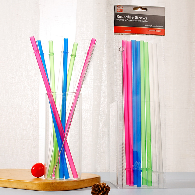 Reusable Single Color Eco-Friendly PP Plastic Drinking Straws with Stopper, FDA Certified for Parties & Bars