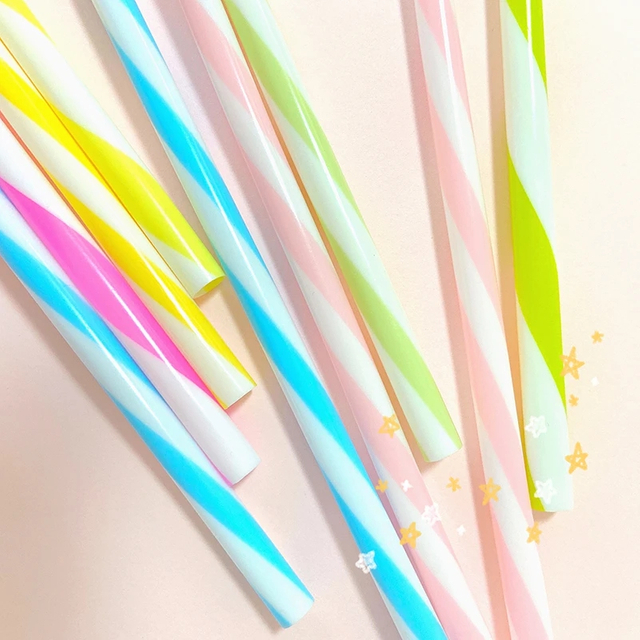 Reusable Plastic Threaded Straws Wholesale, BPA Free, Food Grade, 10 Inches Hard Plastic Stripe Drinking Tumbler Straws
